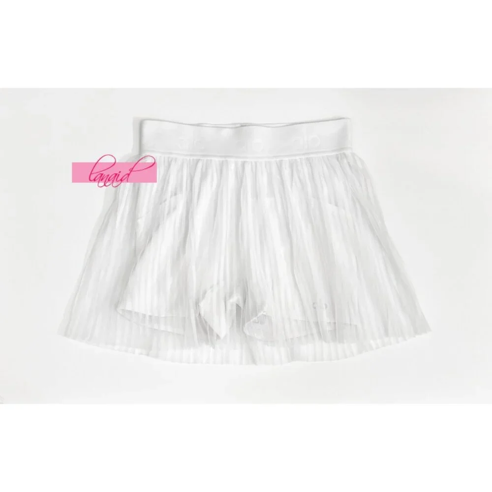 Alo Mesh Flirty Tennis Skirt White Sheer Transparent See-Through Pleated Skort